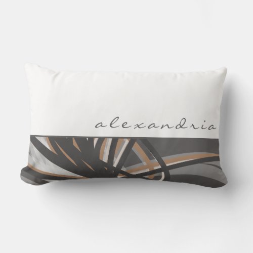 Gray  Tan Abstract Ribbons  White  Custom Name Lumbar Pillow