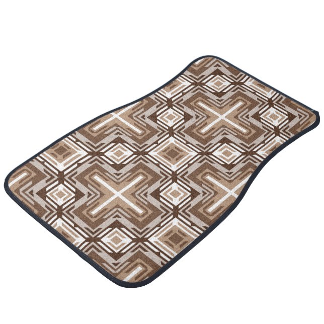 Gray Tan Beige Taupe Dark Brown Tribal Art Car Floor Mat (Angled)