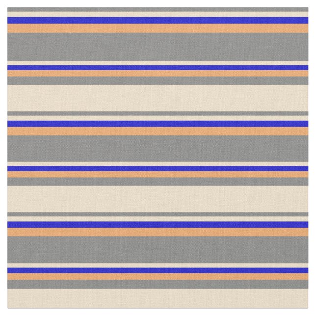 Gray, Tan, Blue & Brown Colored Stripes Fabric (Close Up)