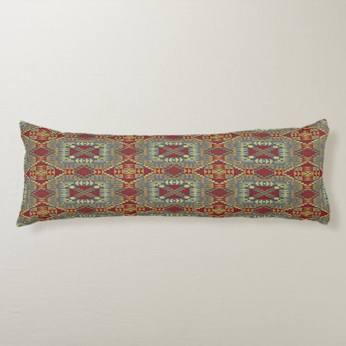 Gray Tan Brown Ochre Ivory Red Tribal Art Pattern Body Pillow