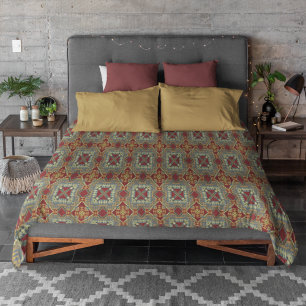 Gray Tan Brown Ochre Ivory Red Tribal Art Pattern Duvet Cover