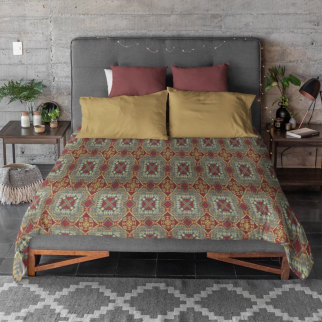 Gray Tan Brown Ochre Ivory Red Tribal Art Pattern Duvet Cover (Creator Uploaded)