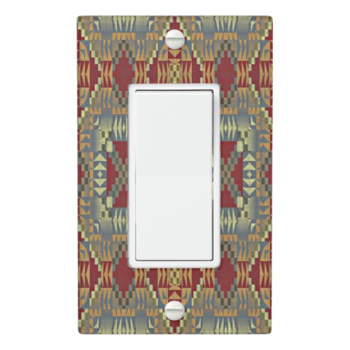Gray Tan Brown Ochre Ivory Red Tribal Art Pattern Light Switch Cover