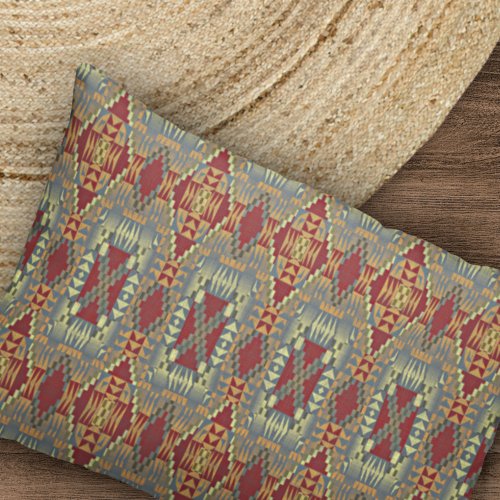 Gray Tan Brown Ochre Ivory Red Tribal Art Pattern Pillow Case