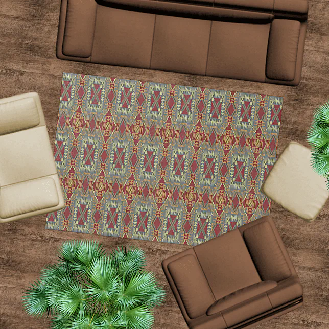 Gray Tan Brown Ochre Ivory Red Tribal Art Pattern Rug Zazzle