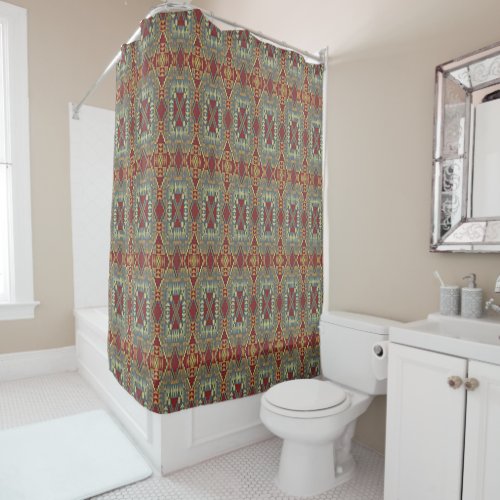 Gray Tan Brown Ochre Ivory Red Tribal Art Pattern Shower Curtain