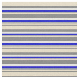 Gray, Tan, Dark Grey, Blue & White Pattern Fabric