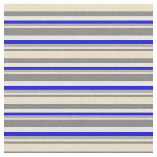 Gray, Tan, Dark Grey, Blue & White Pattern Fabric