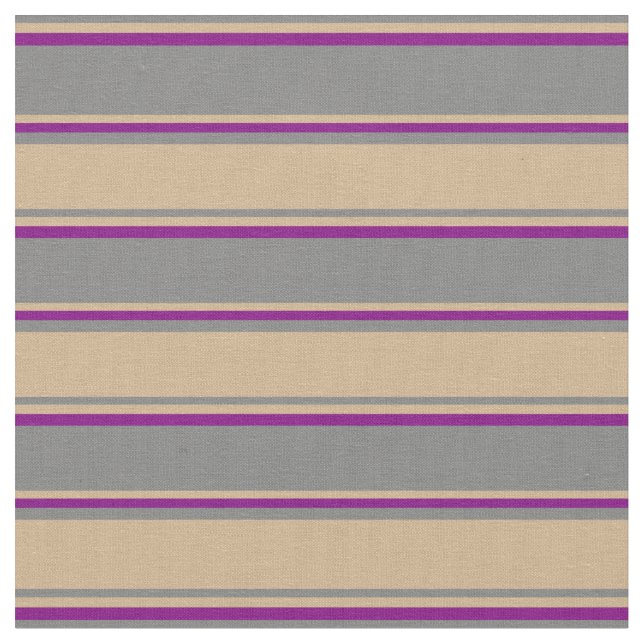 Gray, Tan & Purple Lines/Stripes Pattern Fabric (Close Up)