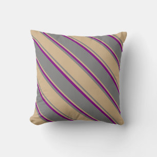 Gray, Tan & Purple Lines/Stripes Pattern Pillow