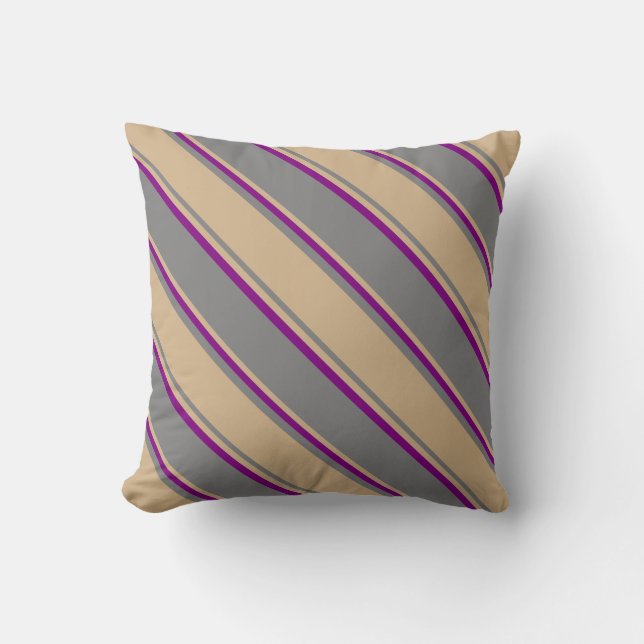Gray, Tan & Purple Lines/Stripes Pattern Pillow (Front)