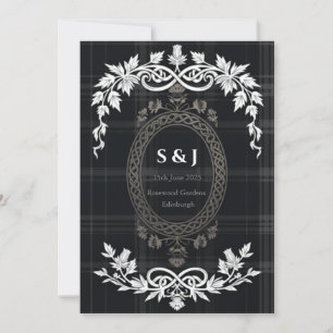 Gray Tartan Gold Swords Wedding Invitation