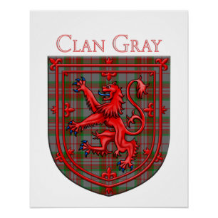 Gray Tartan Scottish Plaid Lion Rampant Poster