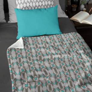 Gray Taupe Aqua Turquoise Blue Tribal Art Pattern Fleece Blanket