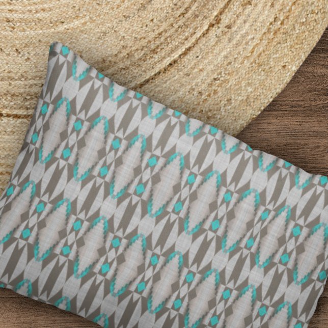 Gray Taupe Aqua Turquoise Blue Tribal Art Pattern Pillow Case (Creator Uploaded)