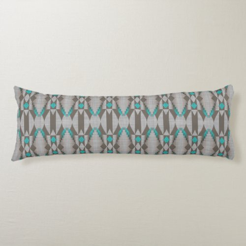 Gray Taupe Aqua Turquoise Teal Blue Tribal Art Body Pillow