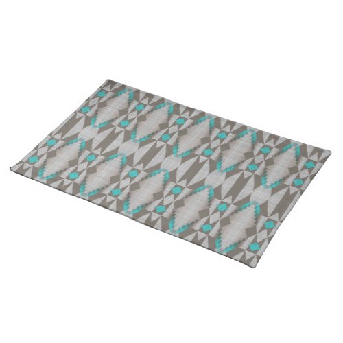 Gray Taupe Aqua Turquoise Teal Blue Tribal Art Cloth Placemat