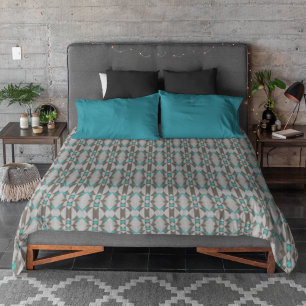 Gray Taupe Aqua Turquoise Teal Blue Tribal Art Duvet Cover