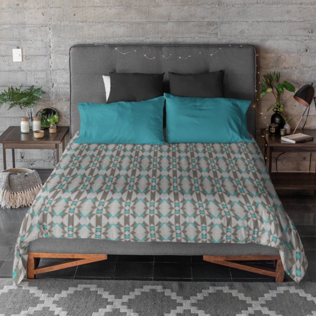 Gray Taupe Aqua Turquoise Teal Blue Tribal Art Duvet Cover (Creator Uploaded)