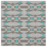 Gray Taupe Aqua Turquoise Teal Blue Tribal Art Fabric