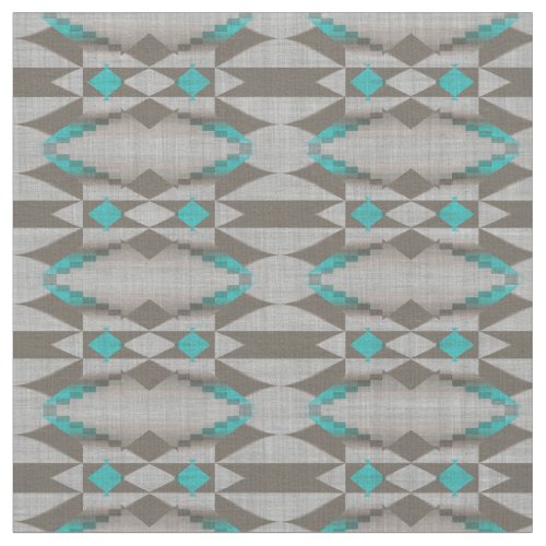 Gray Taupe Aqua Turquoise Teal Blue Tribal Art Fabric