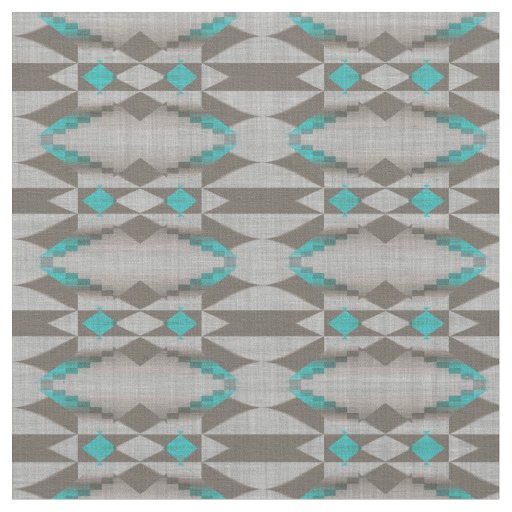 Gray Taupe Aqua Turquoise Teal Blue Tribal Art Fabric