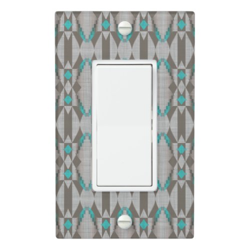 Gray Taupe Aqua Turquoise Teal Blue Tribal Art Light Switch Cover