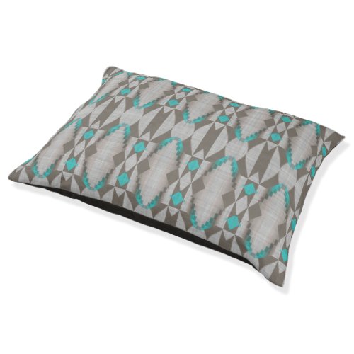 Gray Taupe Aqua Turquoise Teal Blue Tribal Art Pet Bed