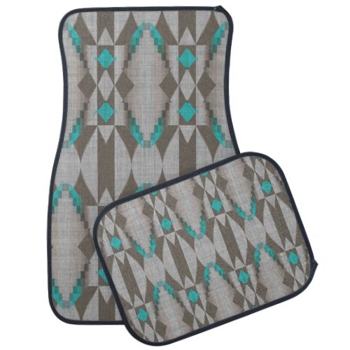 Gray Taupe Brown Turquoise Blue Green Tribal Art Car Floor Mat