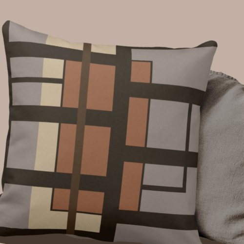 Gray Taupe  Dark Brown Artistic Geometric Design Throw Pillow