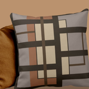 Gray Taupe Dark Brown & Beige Geometric Design Throw Pillow