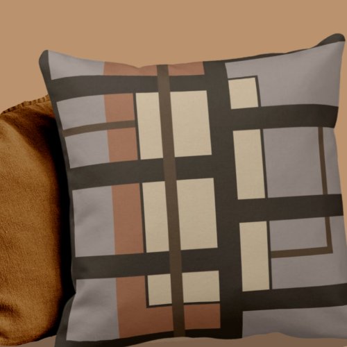 Gray Taupe Dark Brown  Beige Geometric Design Throw Pillow
