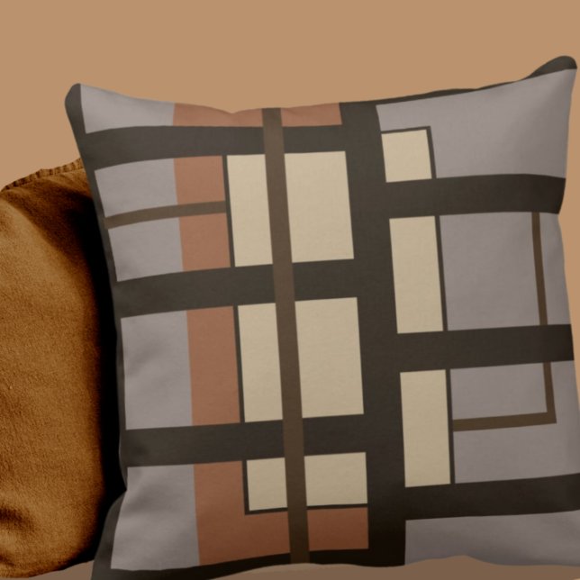 Gray Taupe Dark Brown & Beige Geometric Design Throw Pillow (Creator Uploaded)