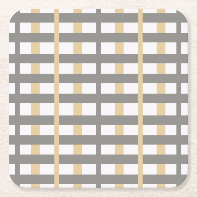Gray Taupe Modern Stripe Design by ©Cathy Thompson Square Paper Coaster (Front)