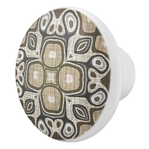 Gray Taupe Ochre Brown Beige Ethnic Tribe Art Ceramic Knob