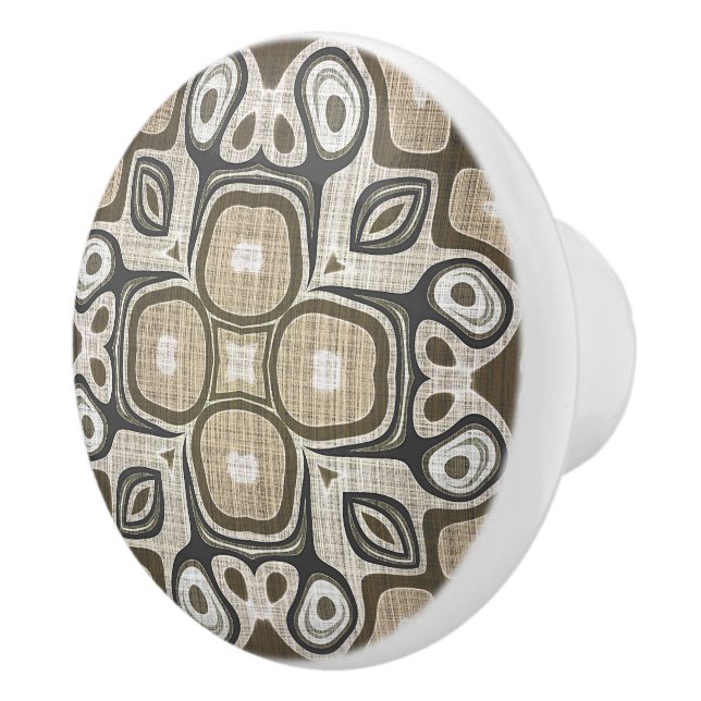 Gray Taupe Ochre Brown Beige Ethnic Tribe Art Ceramic Knob (Right)