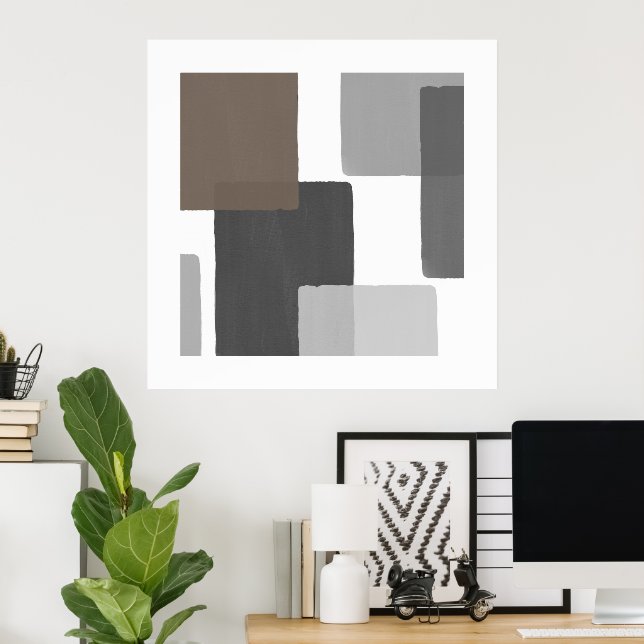 Gray Taupe White Geometric Modern Minimalist  Poster (Home Office)