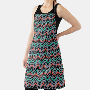 Gray, Teal, And Coral Hand Drawn Chevron Pattern Apron