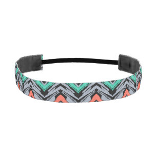 Gray, Teal, And Coral Hand Drawn Chevron Pattern Athletic Headband