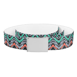 Gray, Teal, And Coral Hand Drawn Chevron Pattern Belt