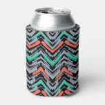 Gray, Teal, And Coral Hand Drawn Chevron Pattern Can Cooler