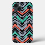 Gray, Teal, And Coral Hand Drawn Chevron Pattern iPhone 13 Case