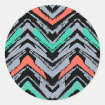 Gray, Teal, And Coral Hand Drawn Chevron Pattern Classic Round Sticker