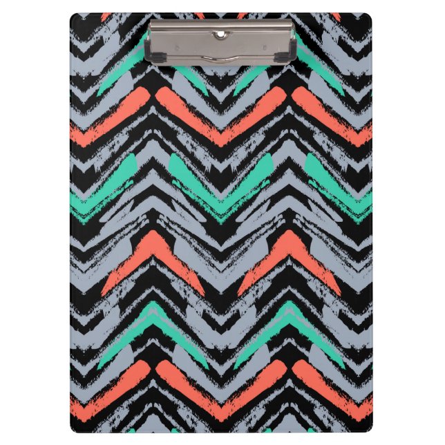 Gray, Teal, And Coral Hand Drawn Chevron Pattern Clipboard (Front)