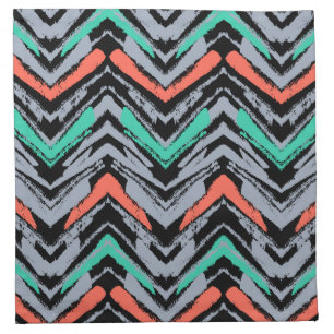 Gray, Teal, And Coral Hand Drawn Chevron Pattern Cloth Napkin