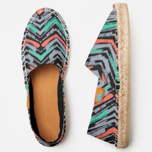 Gray Teal And Coral Hand Drawn Chevron Pattern Espadrilles