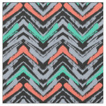 Gray, Teal, And Coral Hand Drawn Chevron Pattern Fabric