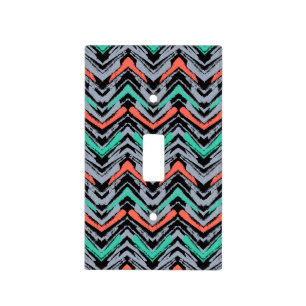 Gray, Teal, And Coral Hand Drawn Chevron Pattern Light Switch Cover