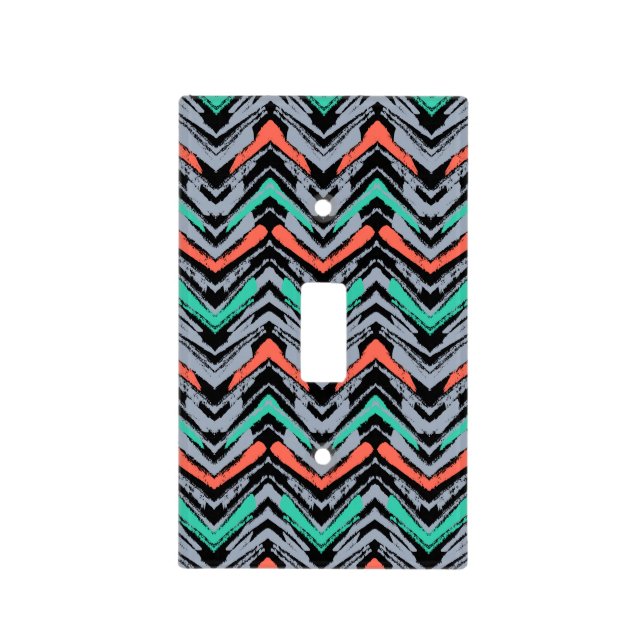 Gray, Teal, And Coral Hand Drawn Chevron Pattern Light Switch Cover (Front)