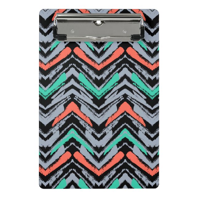 Gray, Teal, And Coral Hand Drawn Chevron Pattern Mini Clipboard (Front)